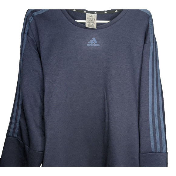 NEW Adidas Blue Crew Neck 3 Stripe Fleece Men's Sweatshirt Size XL Soft Gift - Picture 5 of 8
